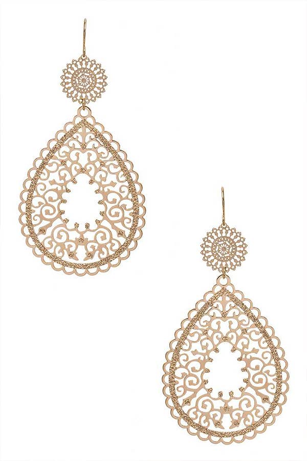 Filigree Designed Teardrop Earrings