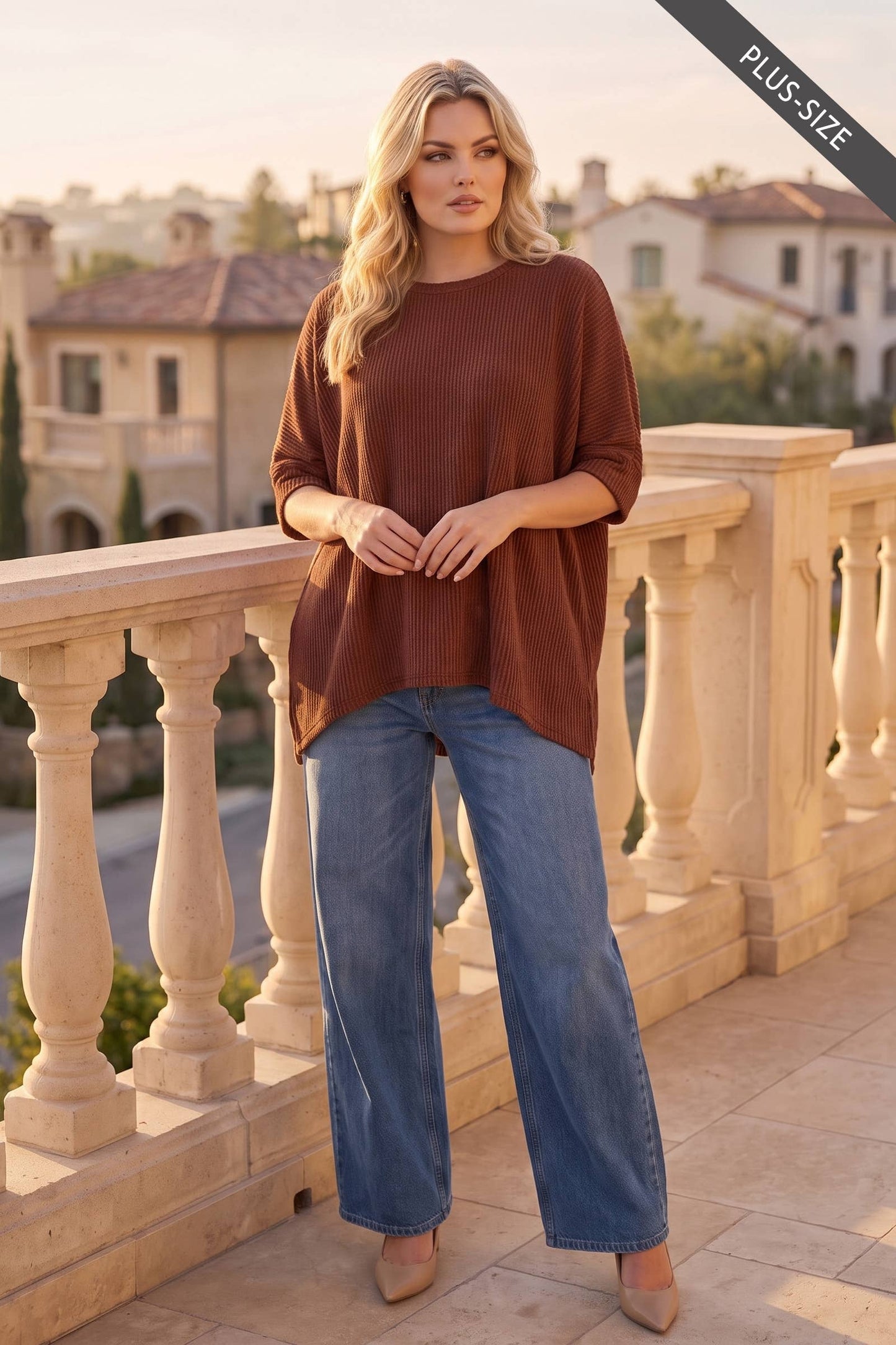 PLUS SIZE Oversized Curly Rib Top