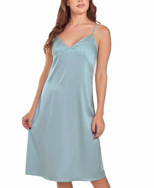 Camille Sage Stretch Satin Soft Cup Dress/Gown