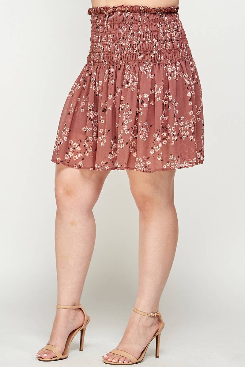 Plus Size Skort Floral Smocked A-Line - SS2163P-2SK