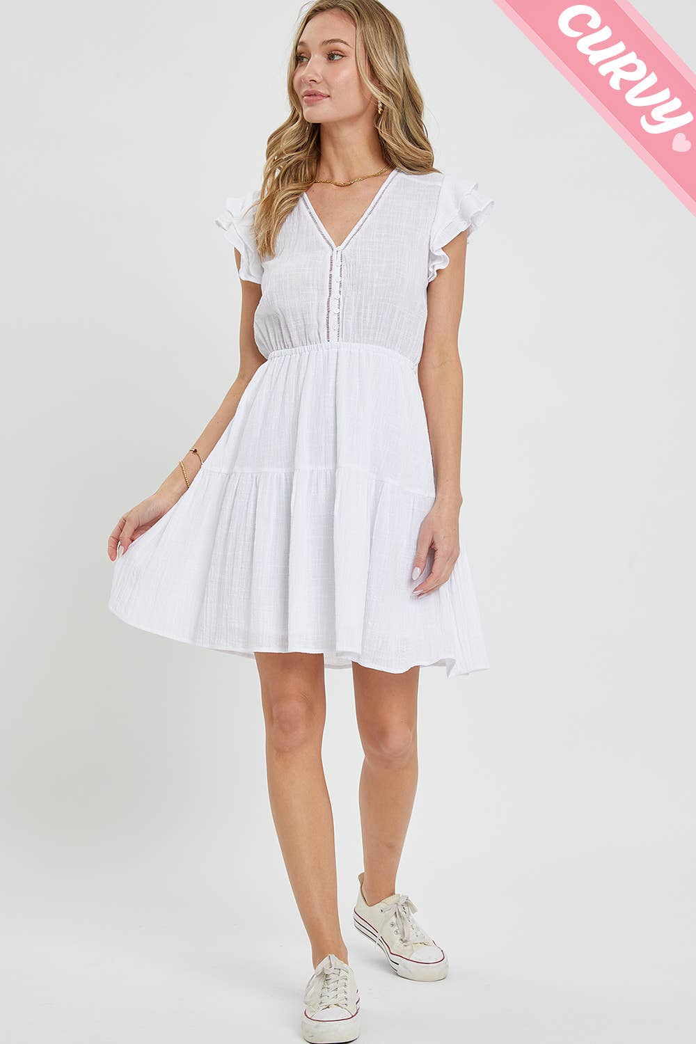 PLUS SIZE RUFFLE BUTTON FRONT SHORT DRESS