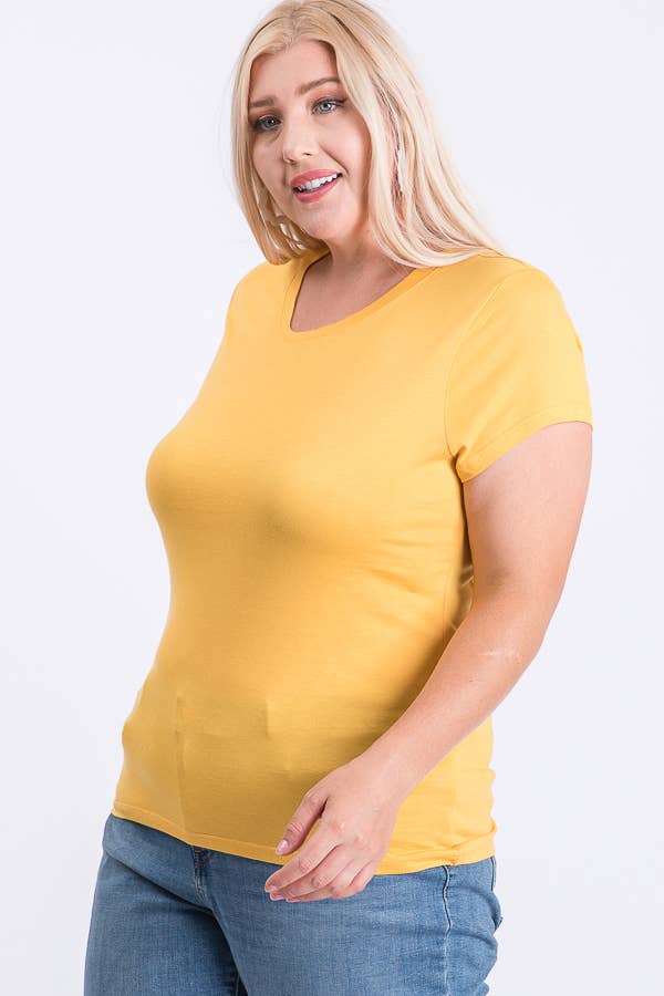Plus Size V-Neck Basic Short Sleeve Solid Tee Cotton Top
