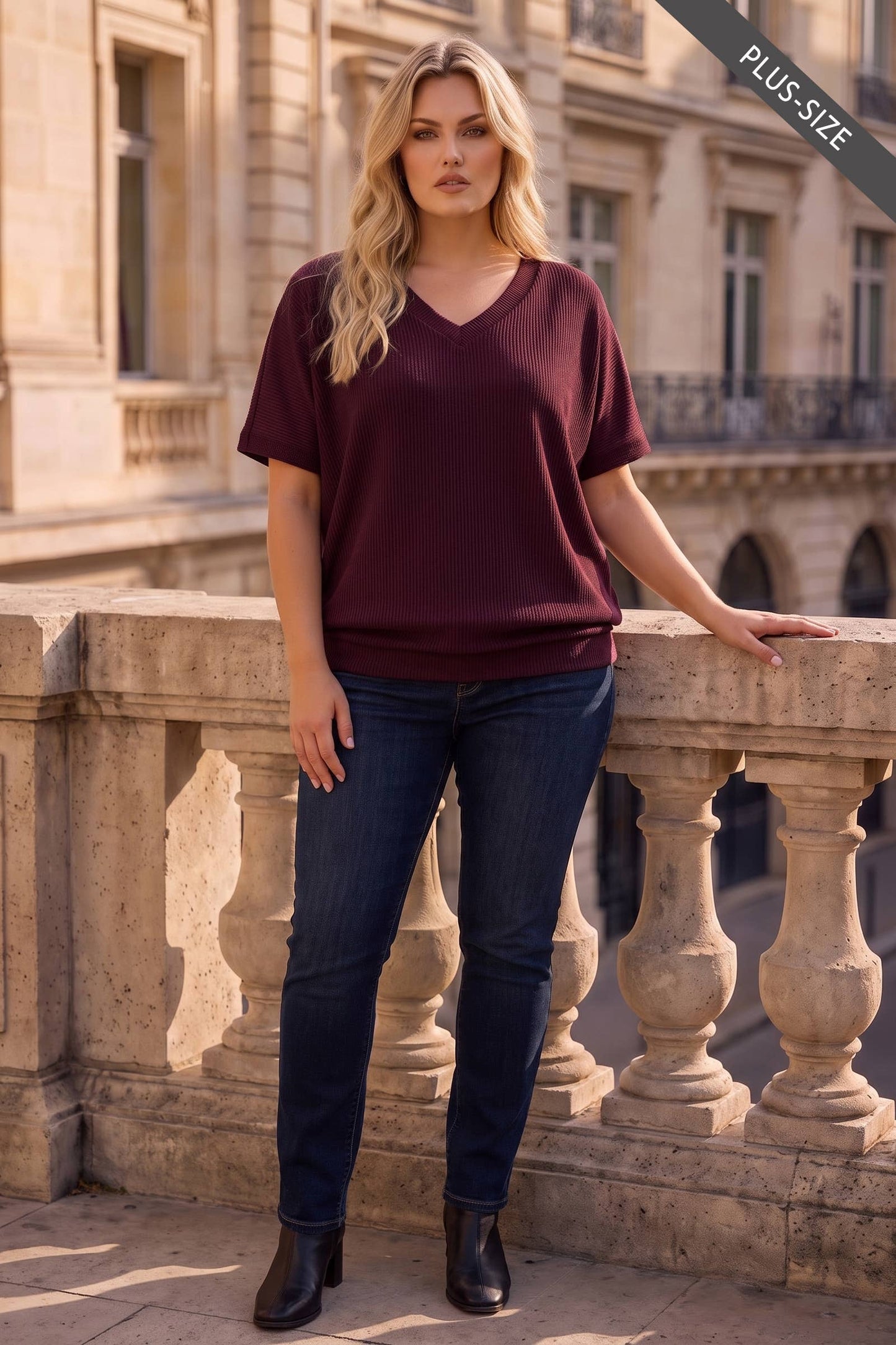 PLUS SIZE Curly Rib Oversized Ruched Top