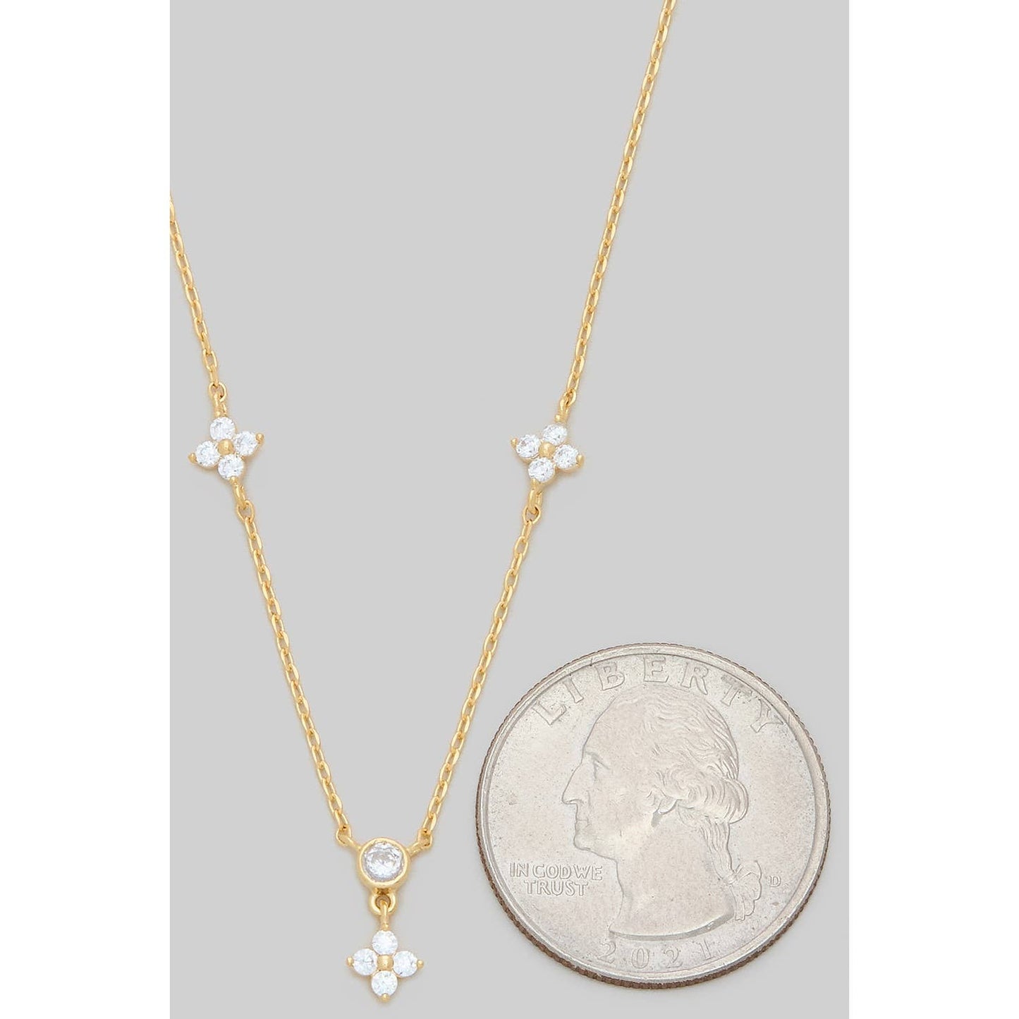 BRASS CZ FLOWER CHARM NECKLACE