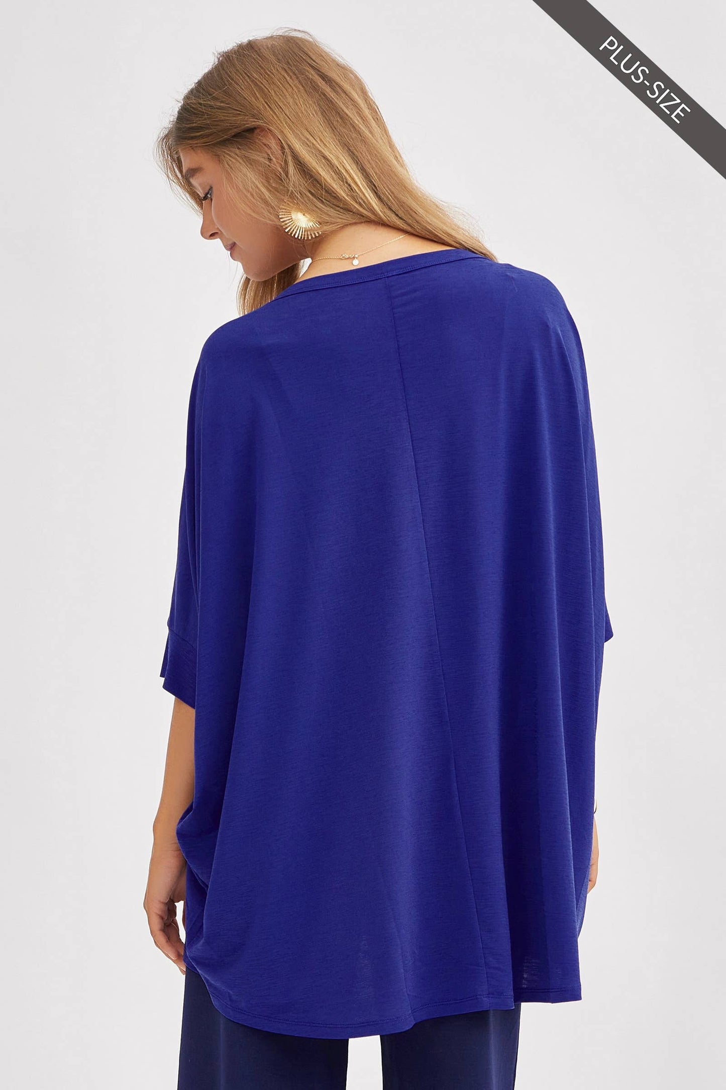 PLUS SIZE Relaxed Banded Dolman Sleeve Poncho-Like Tunic Top