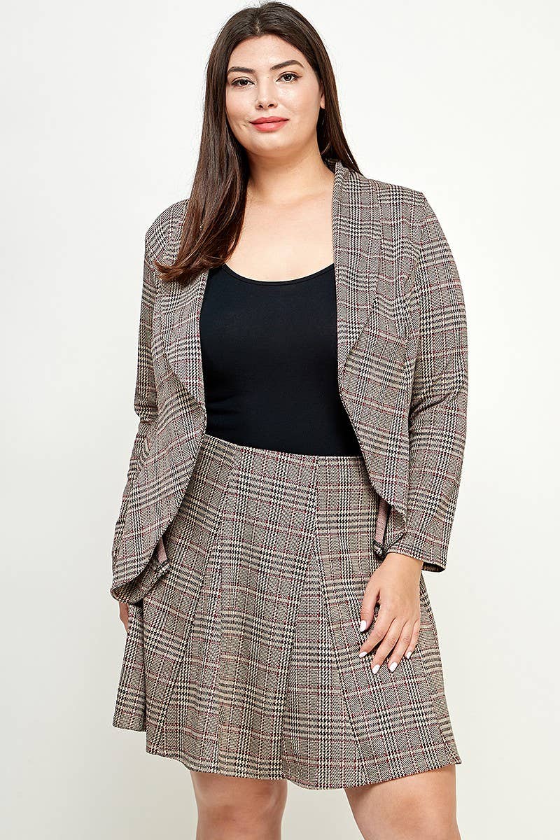 Plus Size Blazer Plaid Knit Ruffled - KY18165-J