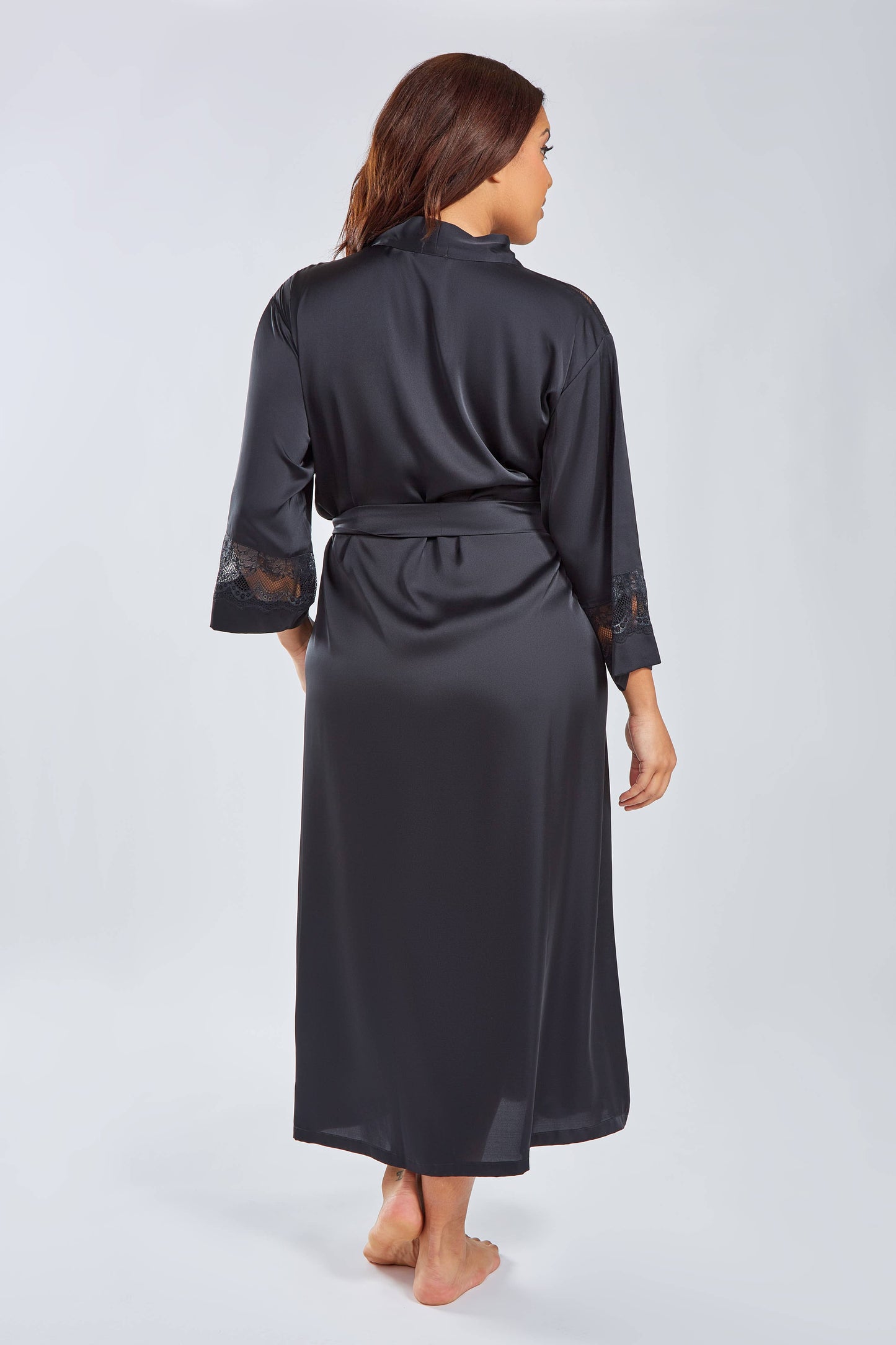 Tess Plus Size Stretch Satin Long Robe with Lace