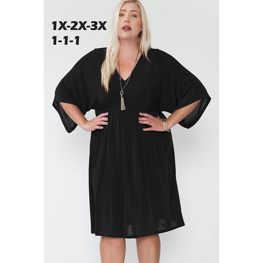 Plus Size V-Neck Dolman Sleeve Holiday Midi Dress