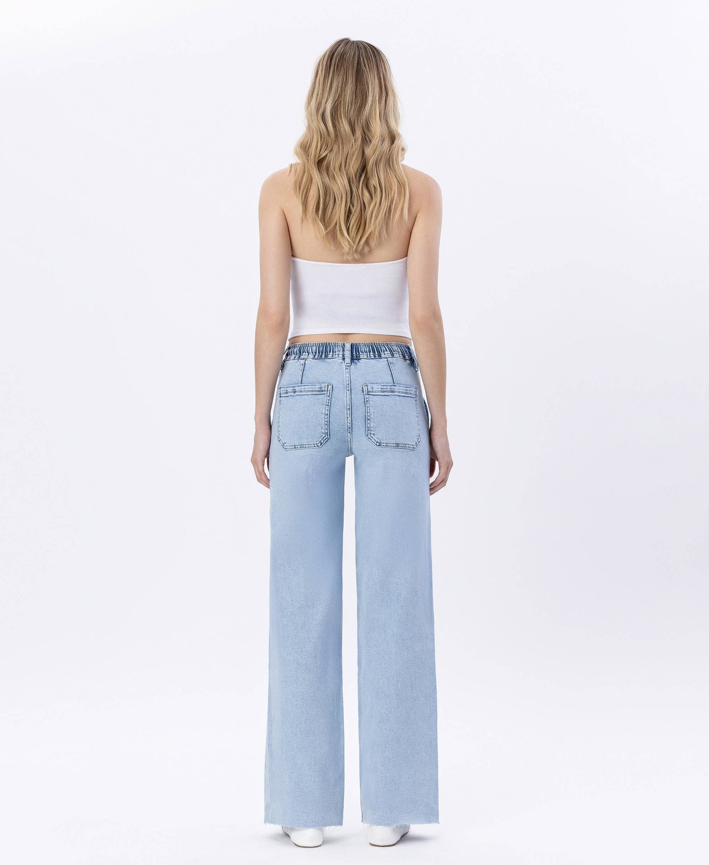 HIGH RISE DRAWSTRING WAISTBAND WIDE LEG JEANS LV1902
