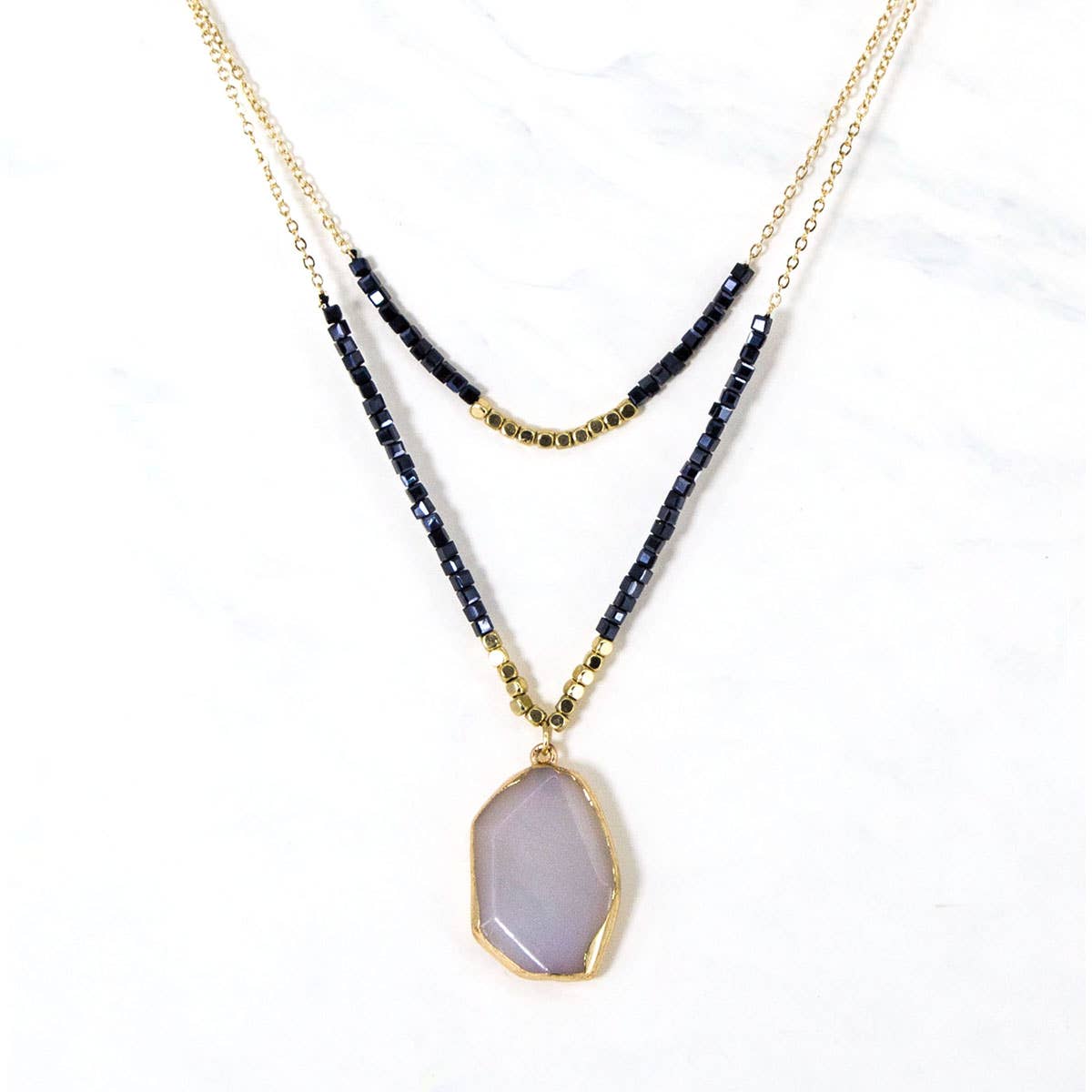Two Layered Necklace with Stone Pendant