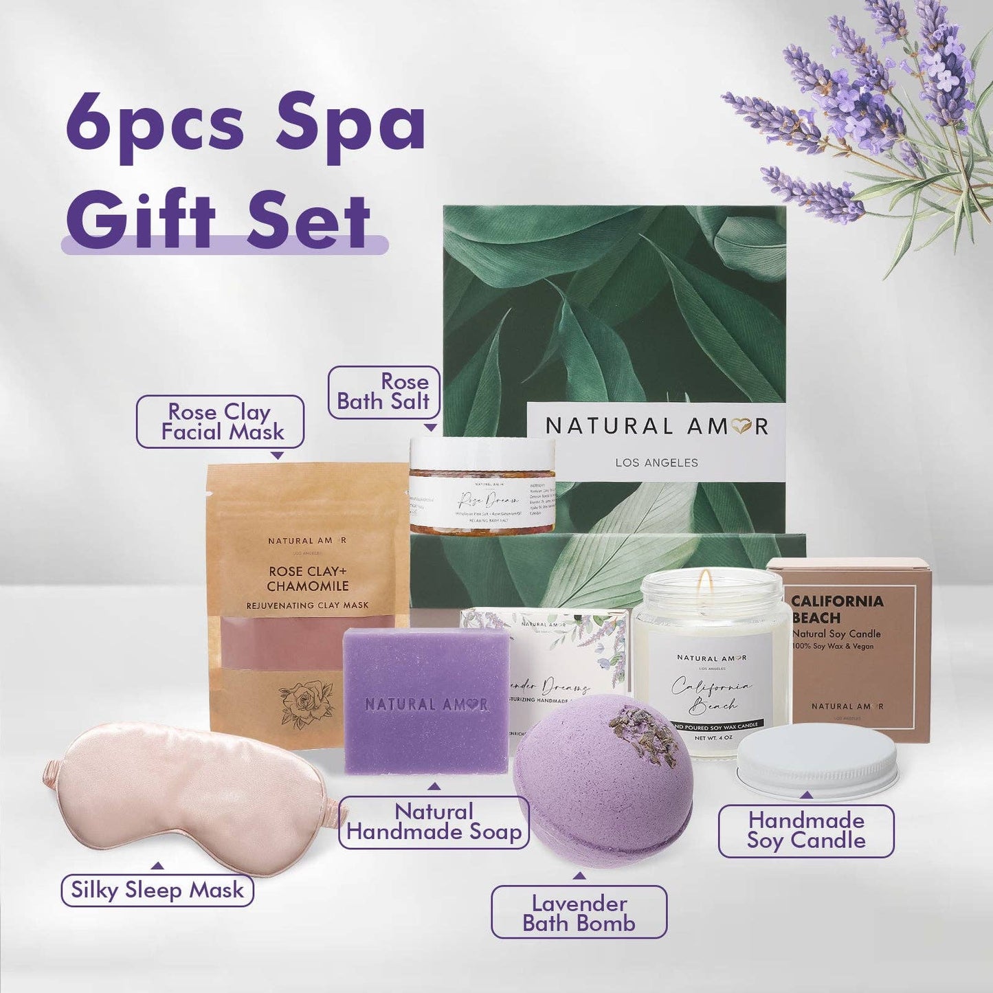 Serenity Spa Gift Set with Candle, Soap, Bath Bomb