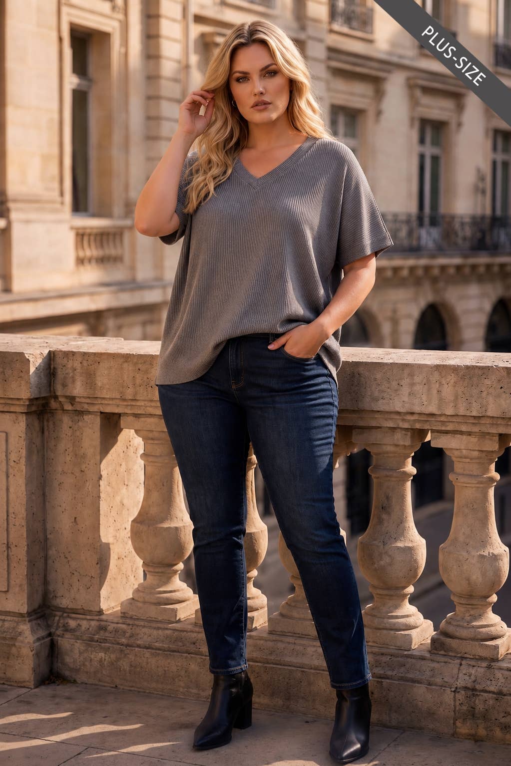PLUS SIZE Curly Rib Oversized Ruched Top