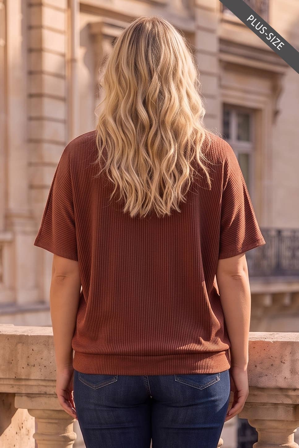 PLUS SIZE Curly Rib Oversized Ruched Top