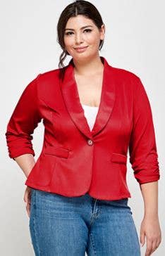 Plus Size Blazer Jacket With Ruched Sleeves - WG17604-2J