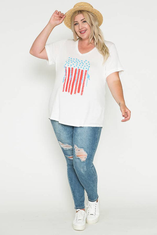 Plus Size U.S. Flag Graphic T