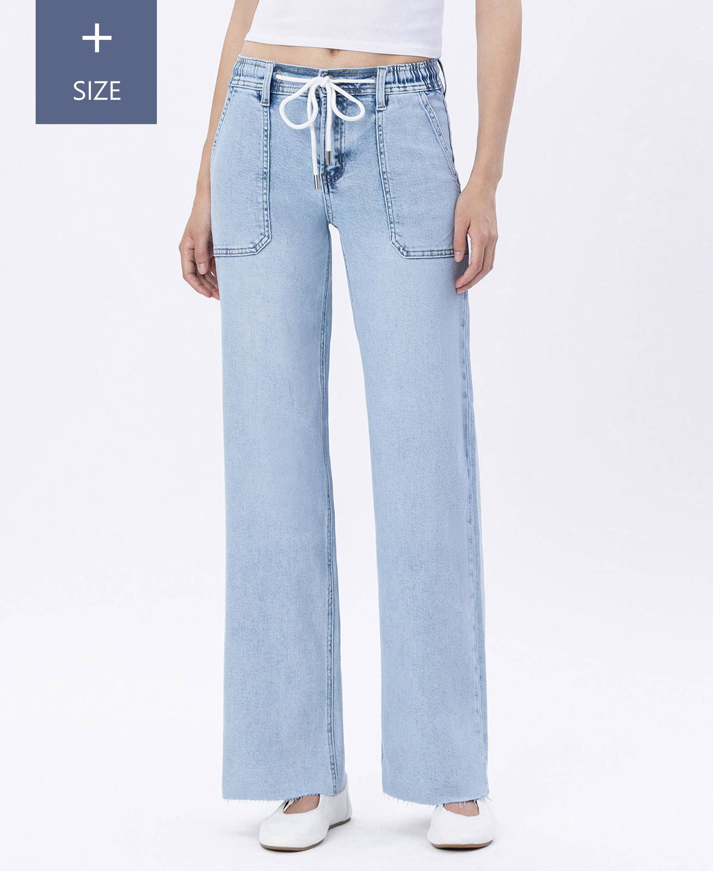 PLUS HIGH RISE DRAWSTRING WAISTBAND WIDE LEG JEANS LV1902-P
