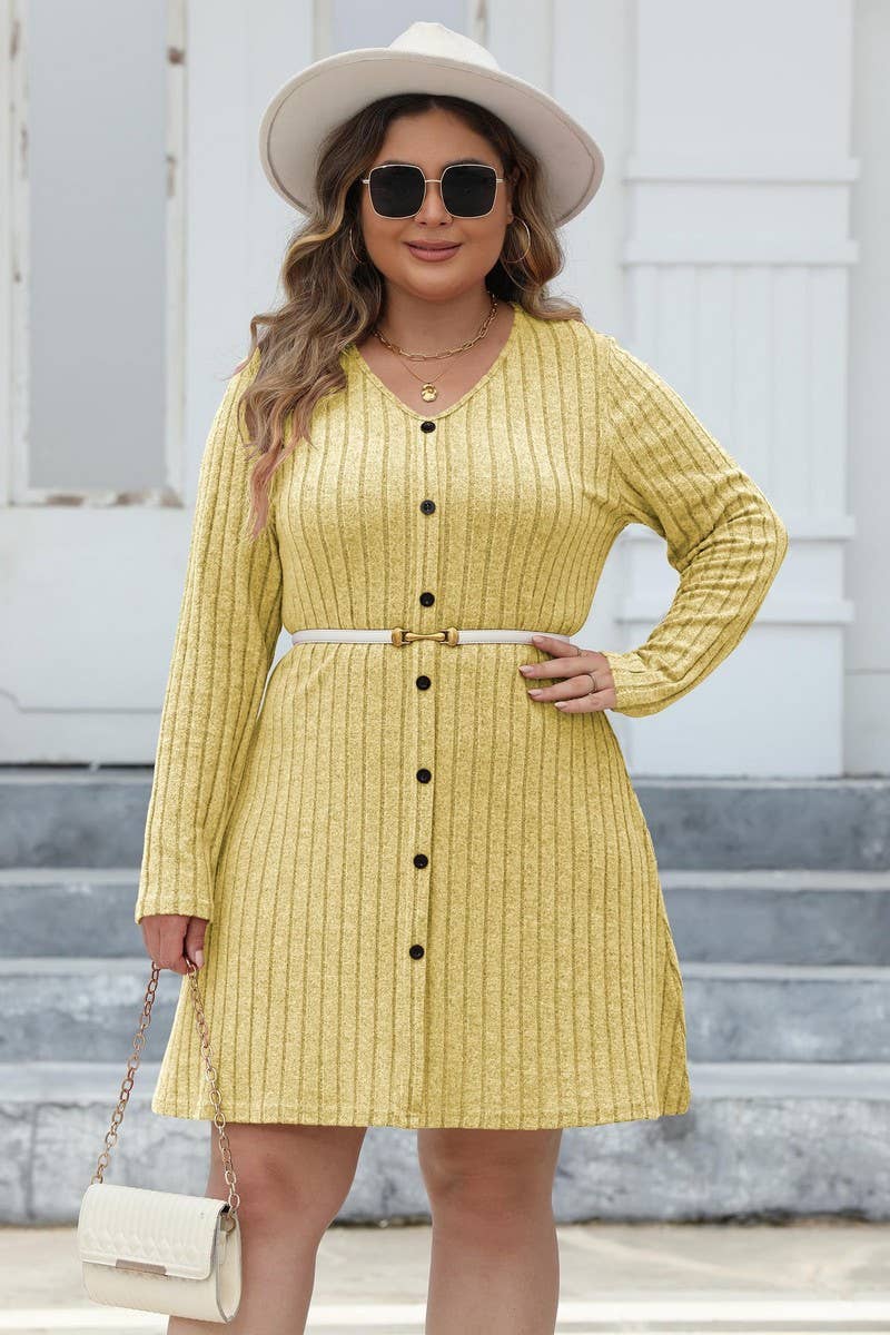 CWDSD1996_ Plus Size High WaistElegant Long Sleeve Dress