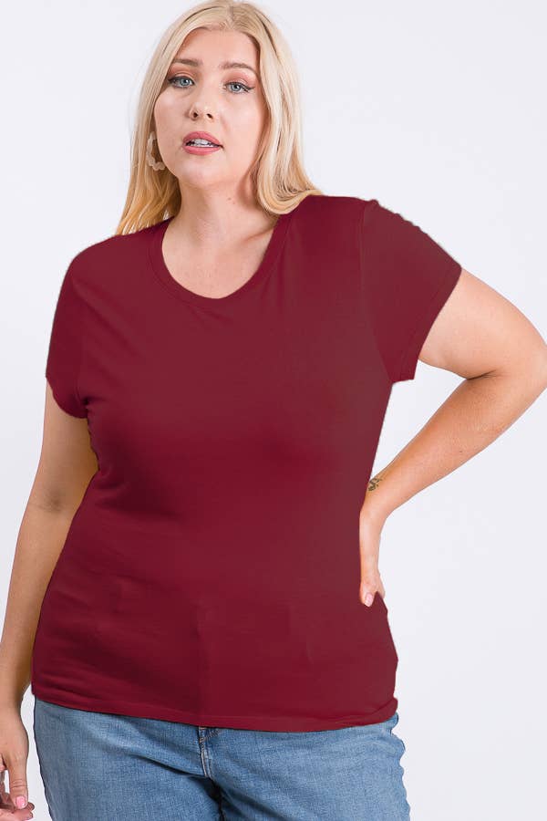 Plus Size V-Neck Basic Short Sleeve Solid Tee Cotton Top