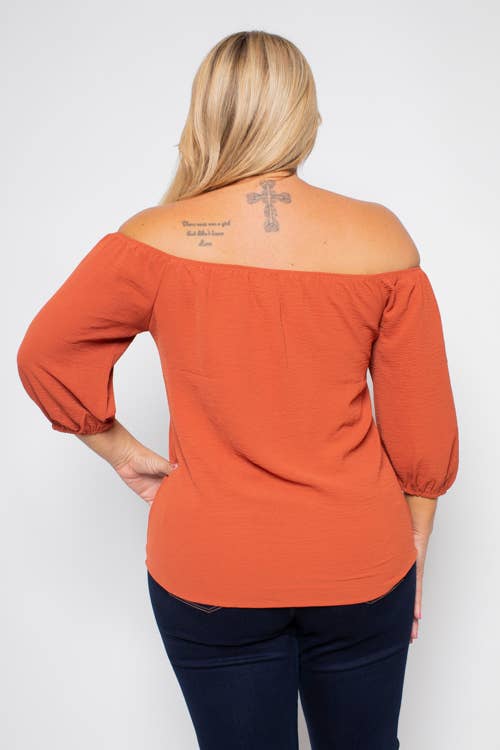 PLUS SIZE TIE FRONT OFF SHOULDER TOP