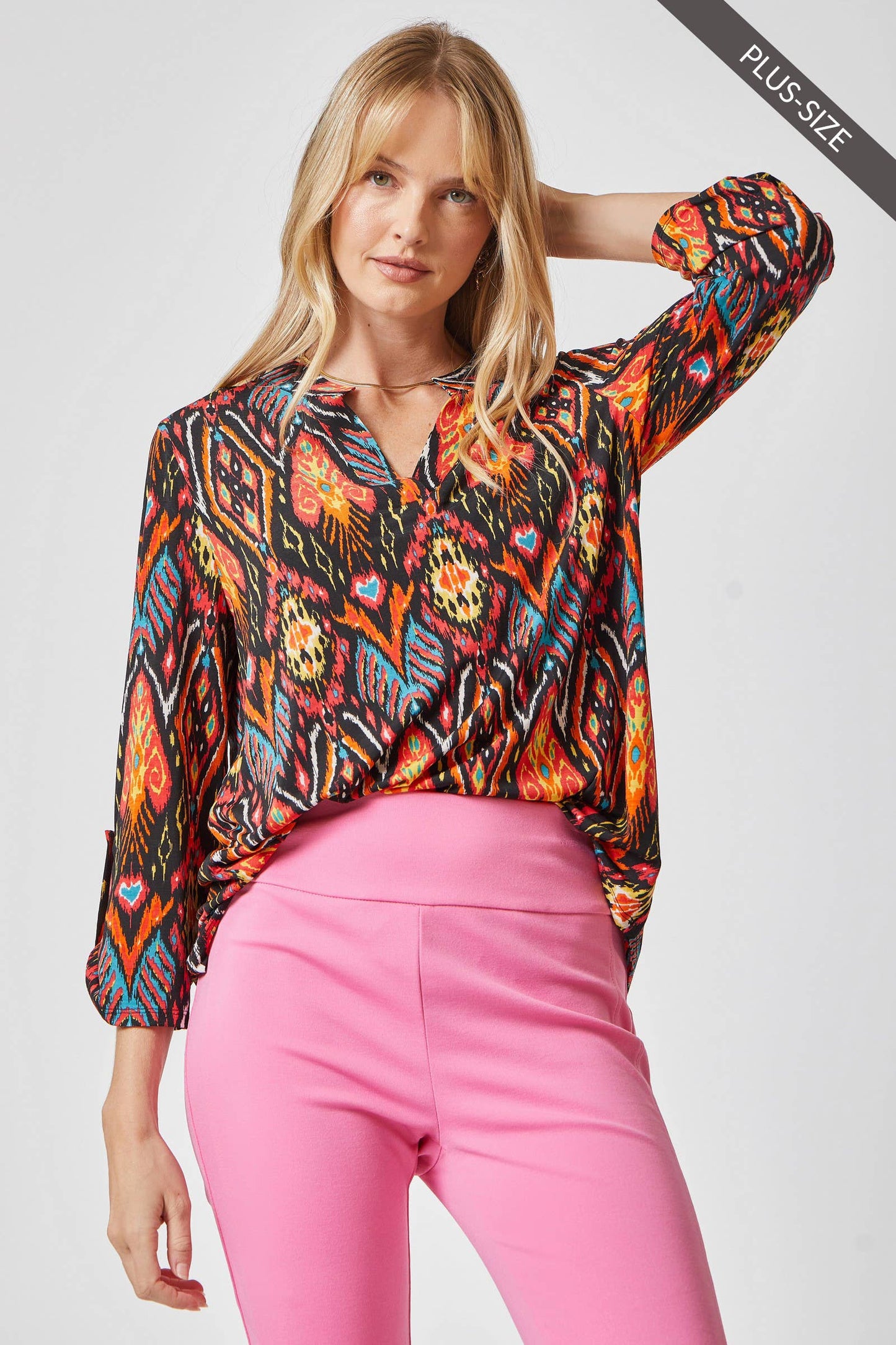 PLUS SIZE 3/4 Sleeve LIZZY MEDALLION Wrinkle Free Blouse