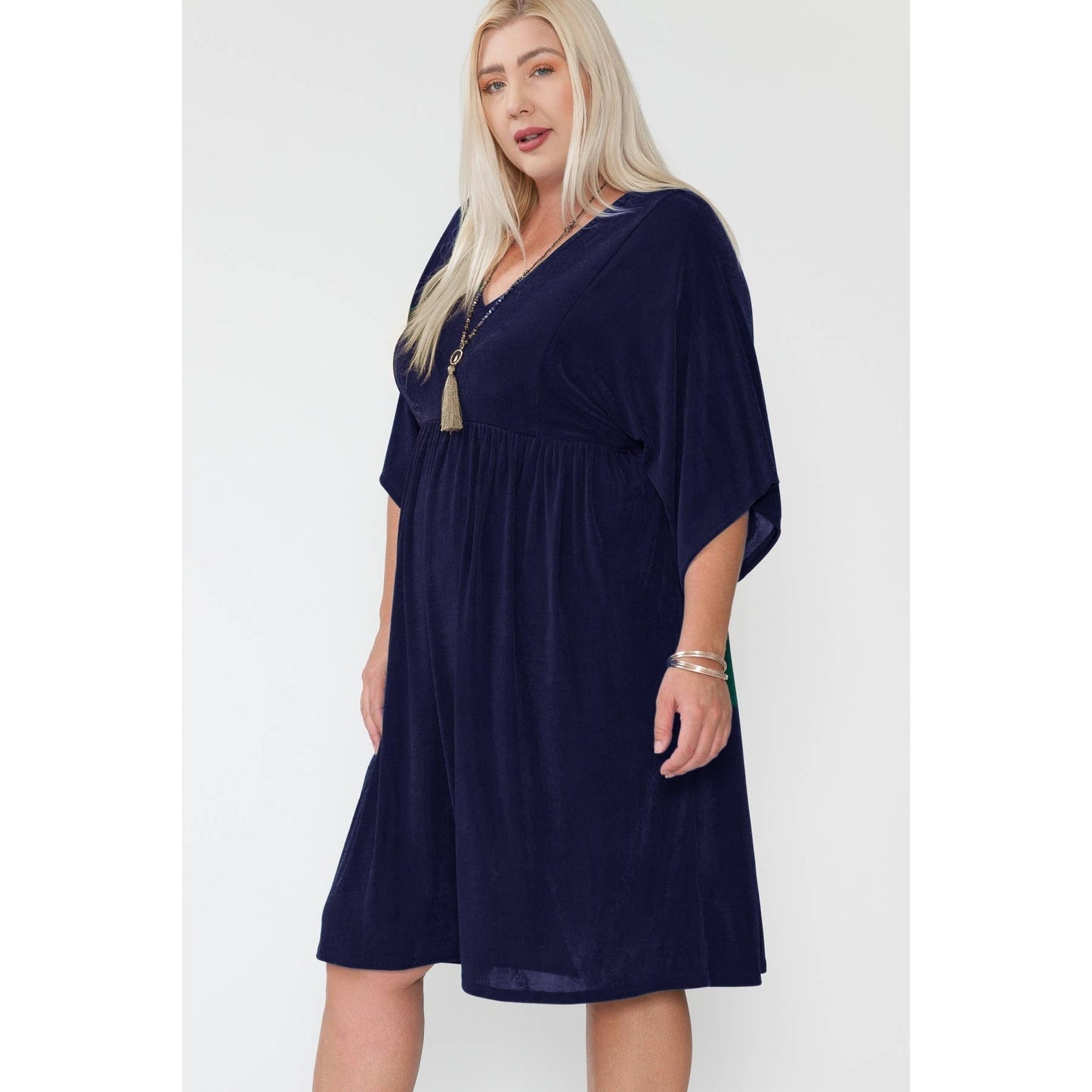 Plus Size V-Neck Dolman Sleeve Holiday Midi Dress