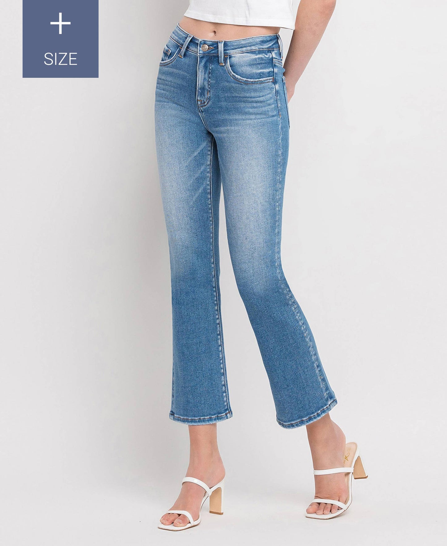PLUS SIZE TUMMY CONTROL MID RISE CROP FLARE JEANS LV1357-P