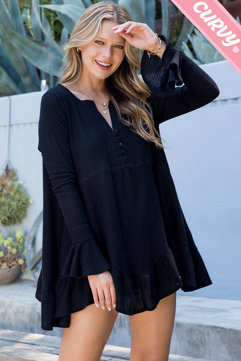 SW275PL - Curvy Waffle Knit Flare Top