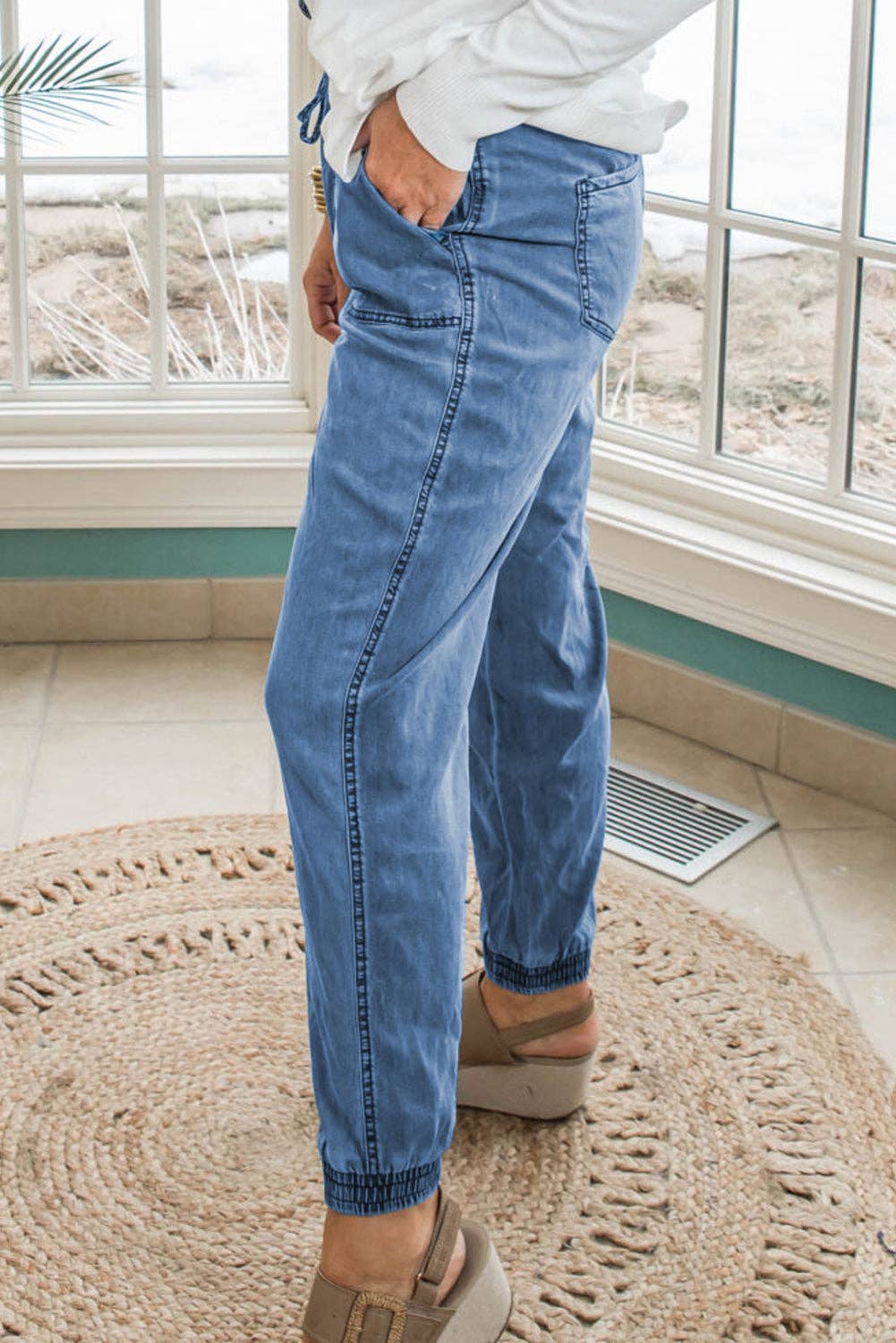 Denim Drawstring Waist Joggers Plus Size
