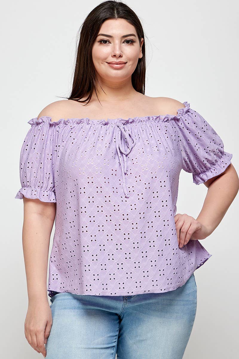 Textured Eyelet Knit Ruffled Top - WG17125-2T