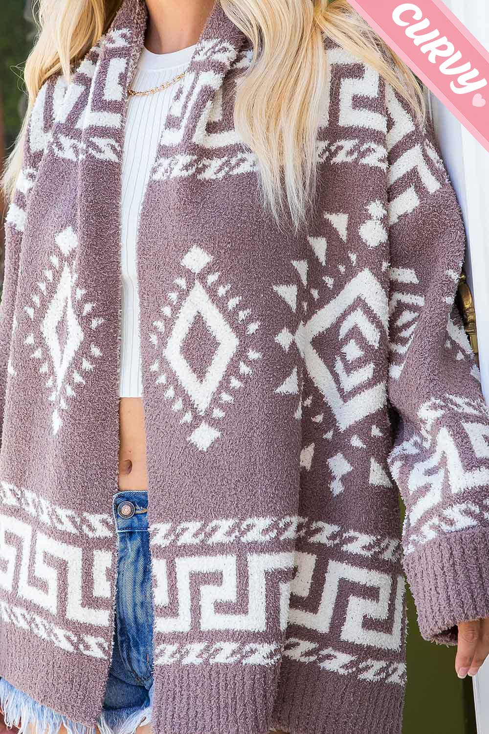 PLUS SIZE AZTEC PRINT SUPER SOFT COZY SWEATER KNIT CARDIGAN