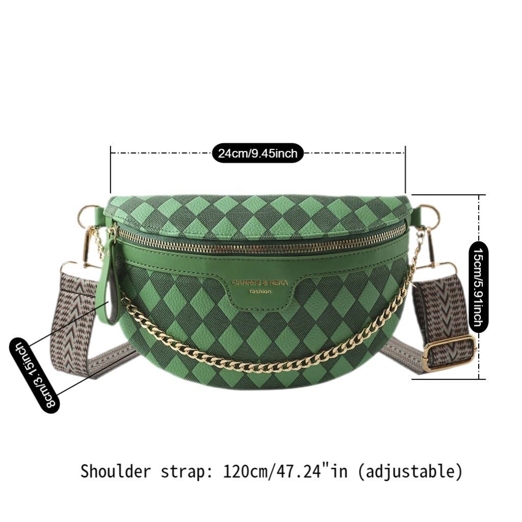 Checkered Chain Strap PU Crossbody Chest Bag_CUAB00597