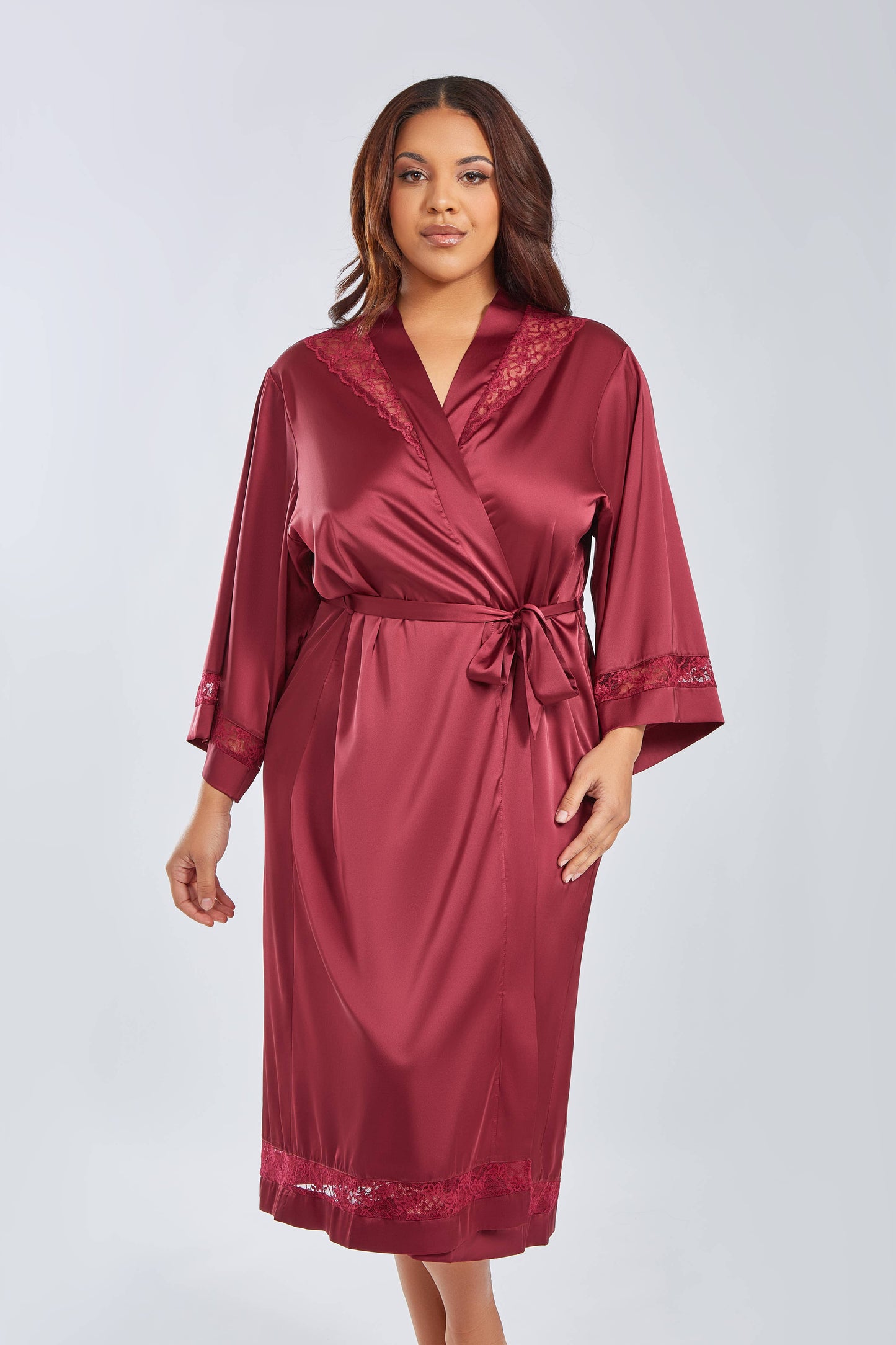 Layla Plus Size Stretch Satin Lace Cut Out Long Gown