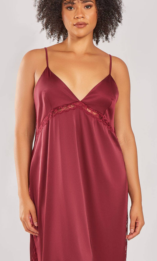 Layla Plus Size Stretch Satin Lace Cut Out Long Gown