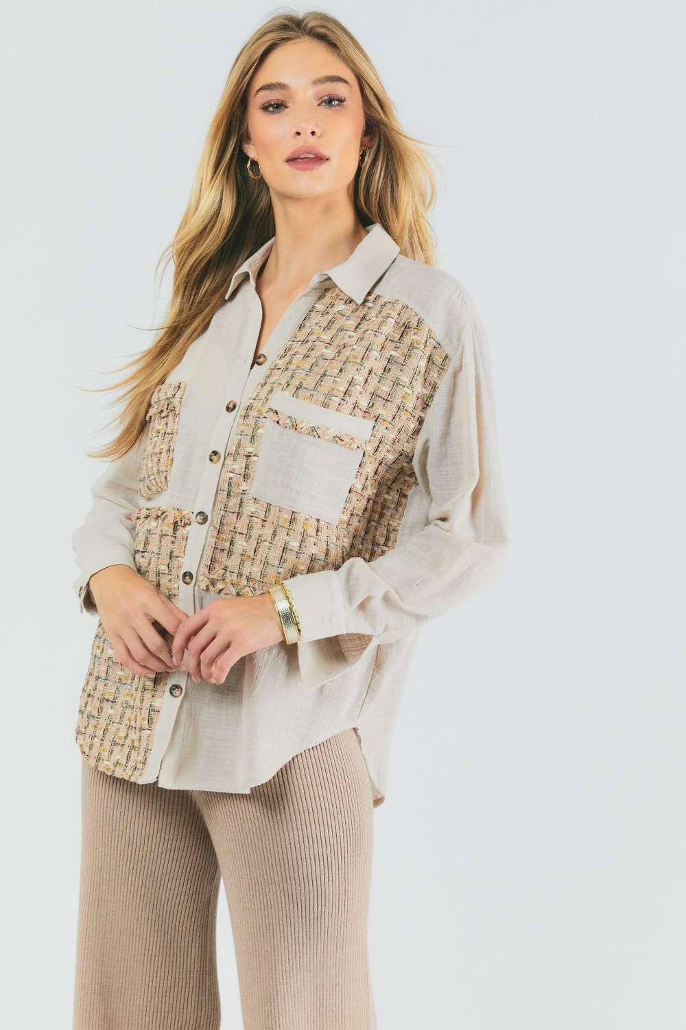 PLUS MULIT PRINTED CHEST POCKET BUTTON DOWN SHIRT
