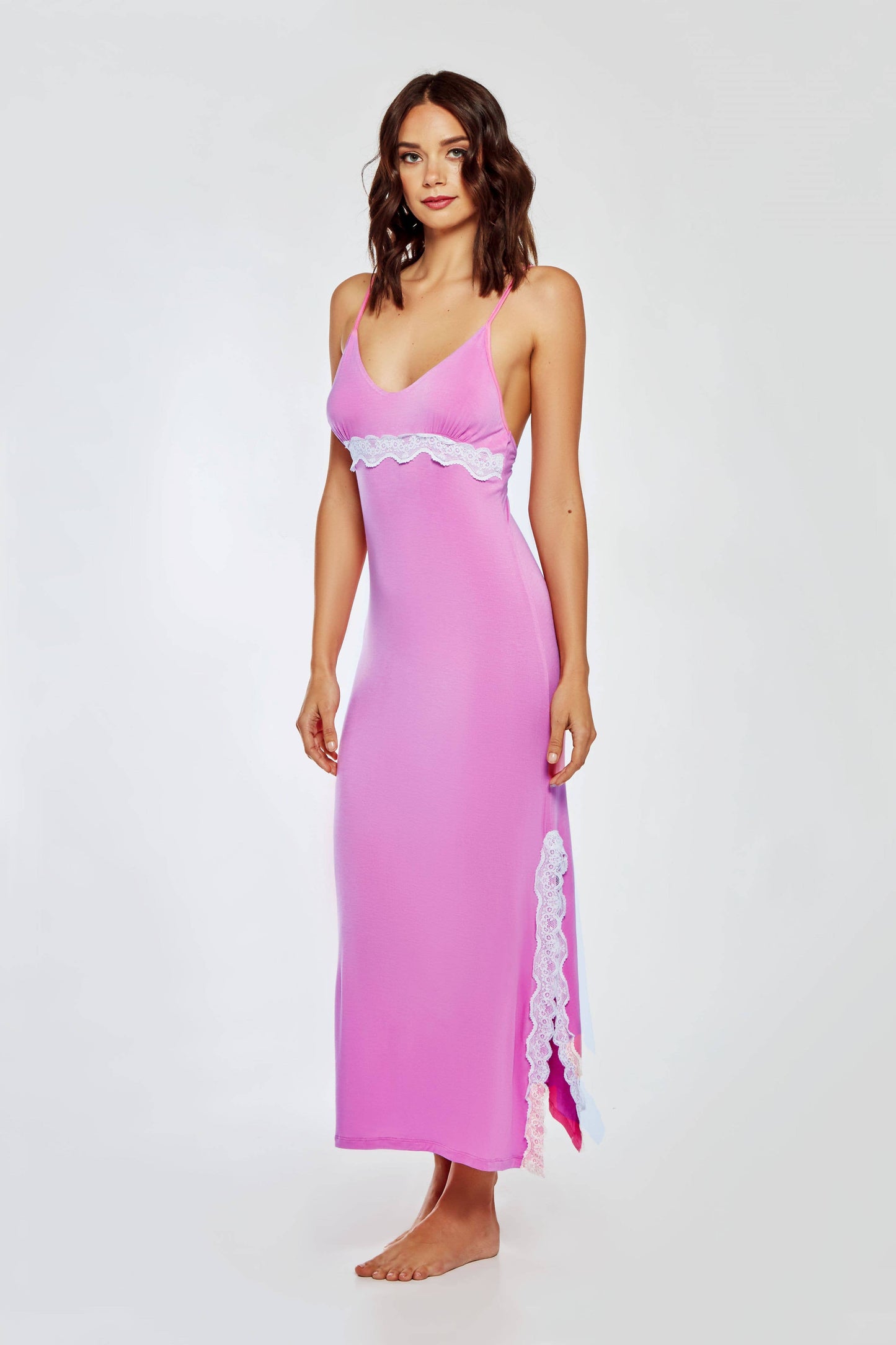 Lorelei Plus Size Viscose Pink Gown/Dress-Lace