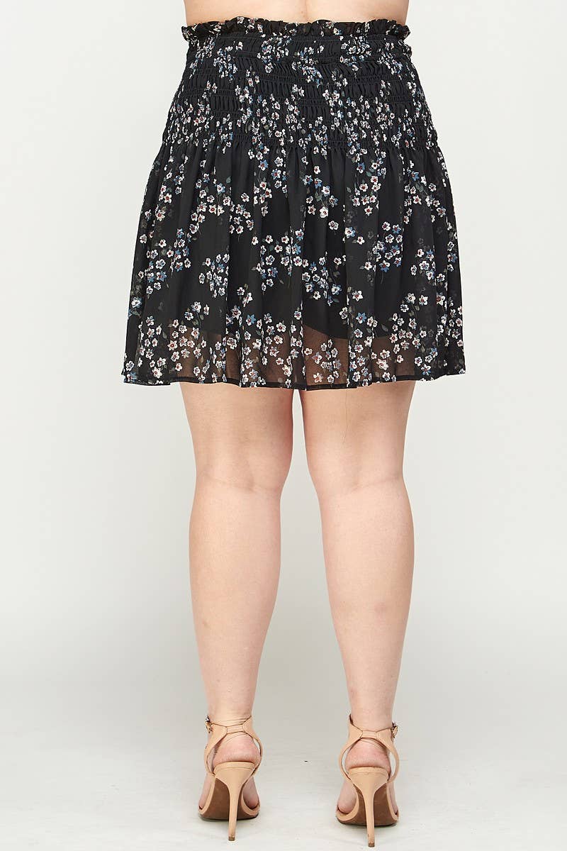 Plus Size Skort Floral Smocked A-Line - SS2163P-2SK
