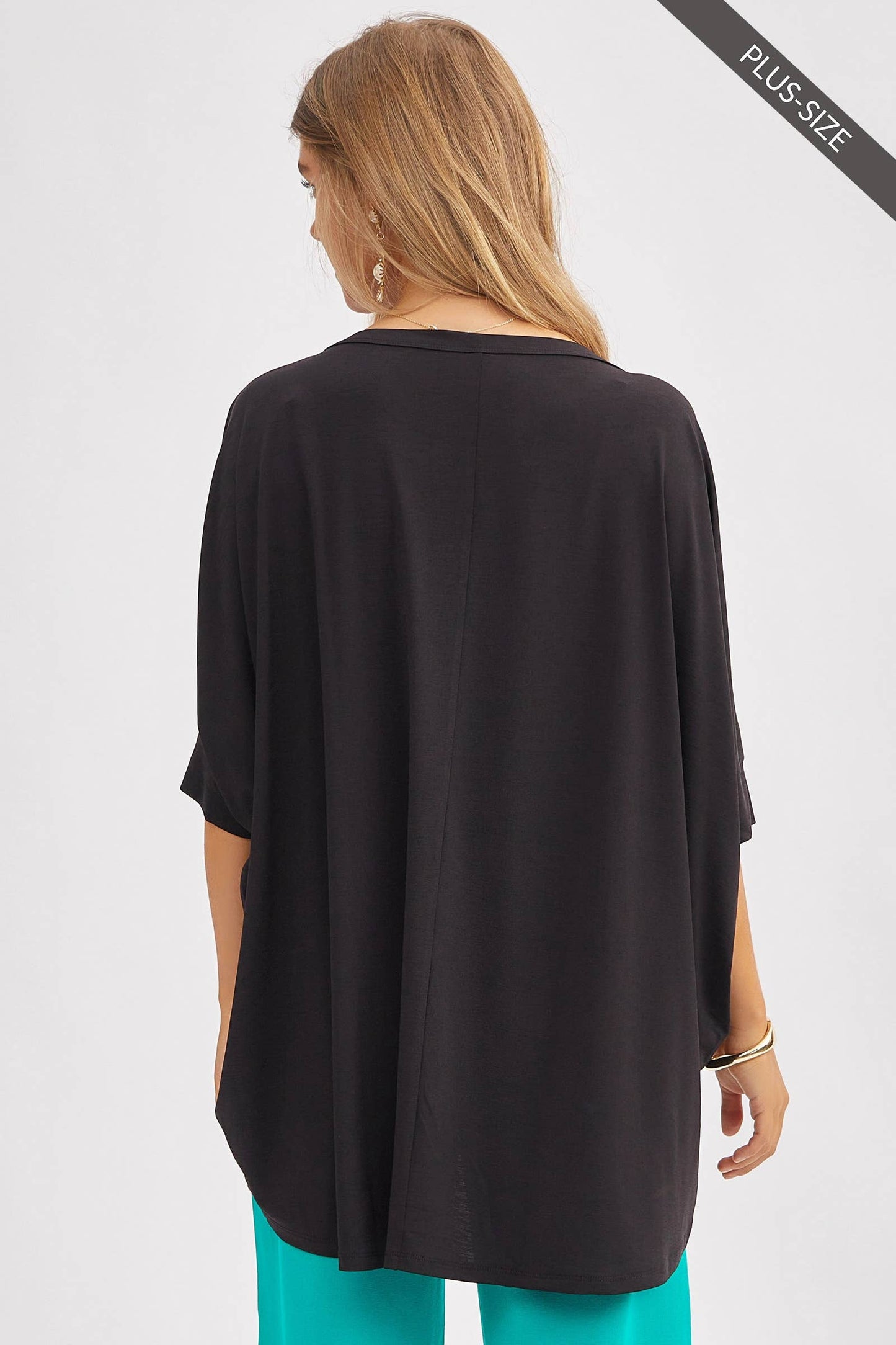 PLUS SIZE Relaxed Banded Dolman Sleeve Poncho-Like Tunic Top