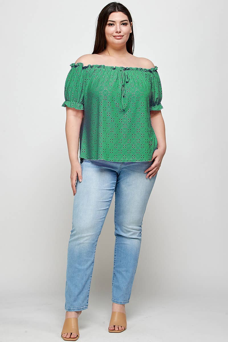 Textured Eyelet Knit Ruffled Top - WG17125-2T