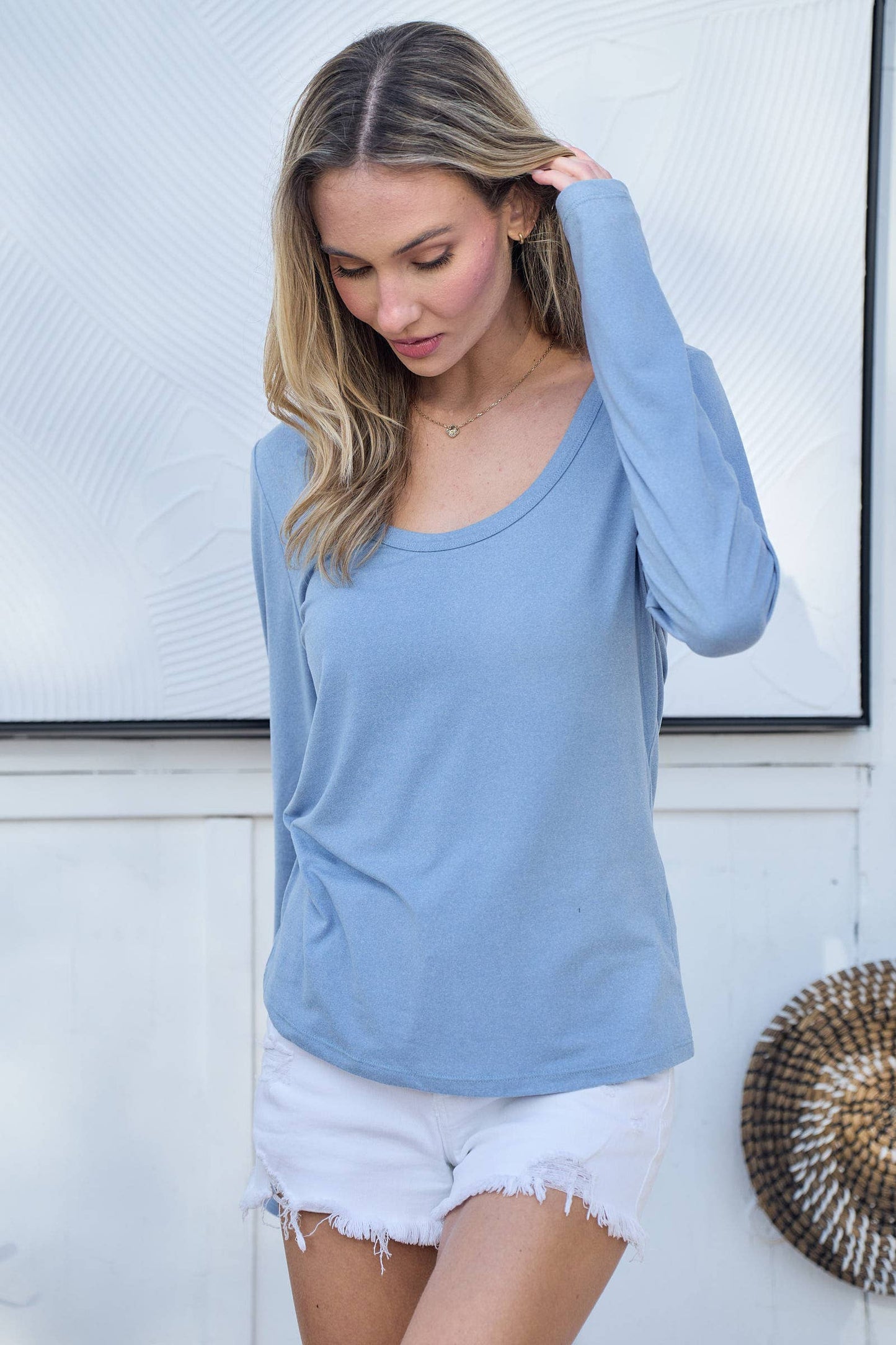 Plus light long sleeve top with a scoop neck top-PLT10356B