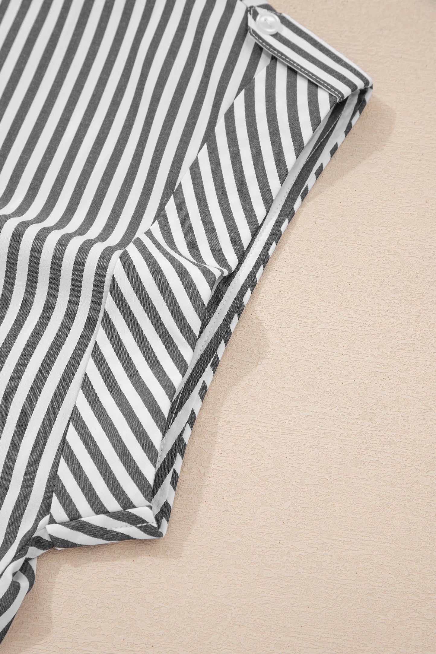 Stripe Plus Size V Neck Roll-tab Short Dolman Sleeve Blouse