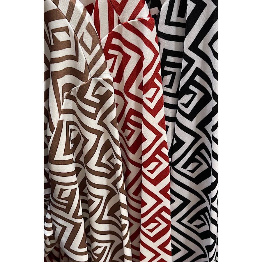 PLUS SIZE GEO PRINT SURPLICE COLLARED LONG SLEEVE TOP