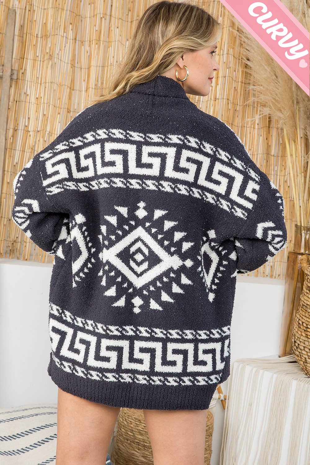 PLUS SIZE AZTEC PRINT SUPER SOFT COZY SWEATER KNIT CARDIGAN