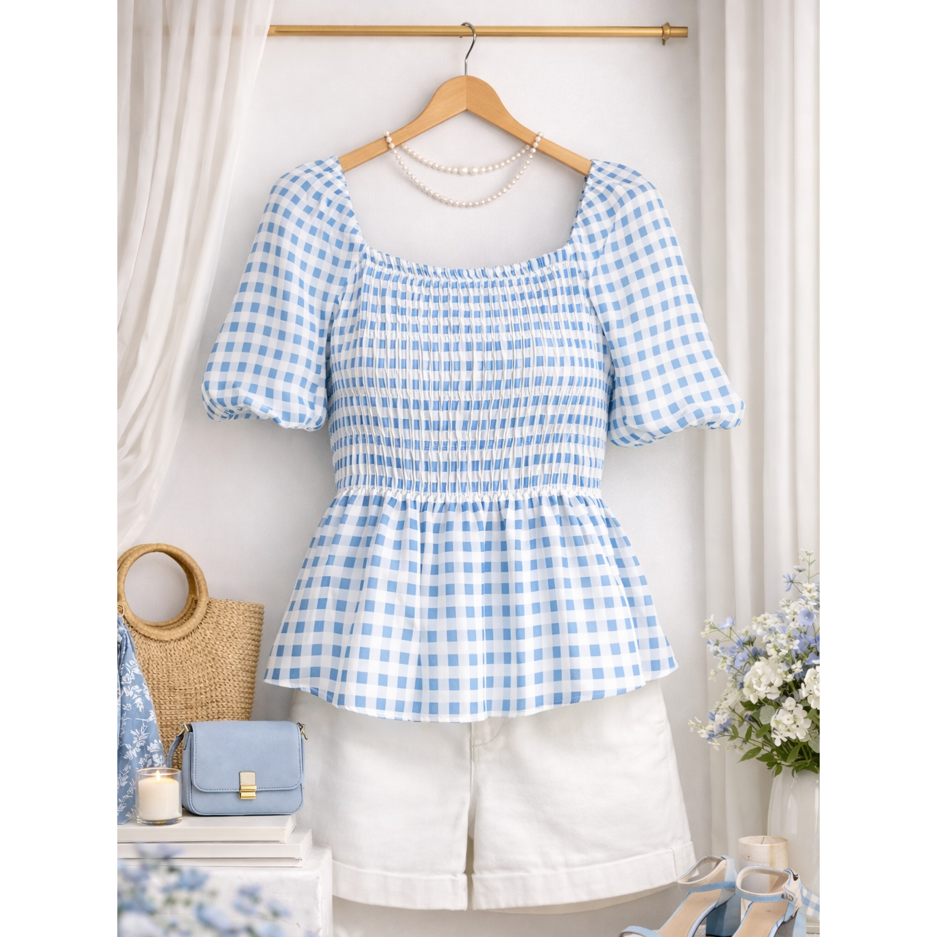 PLUS SIZE PUFF SLEEVE SMOCK BABY DOLL TOP