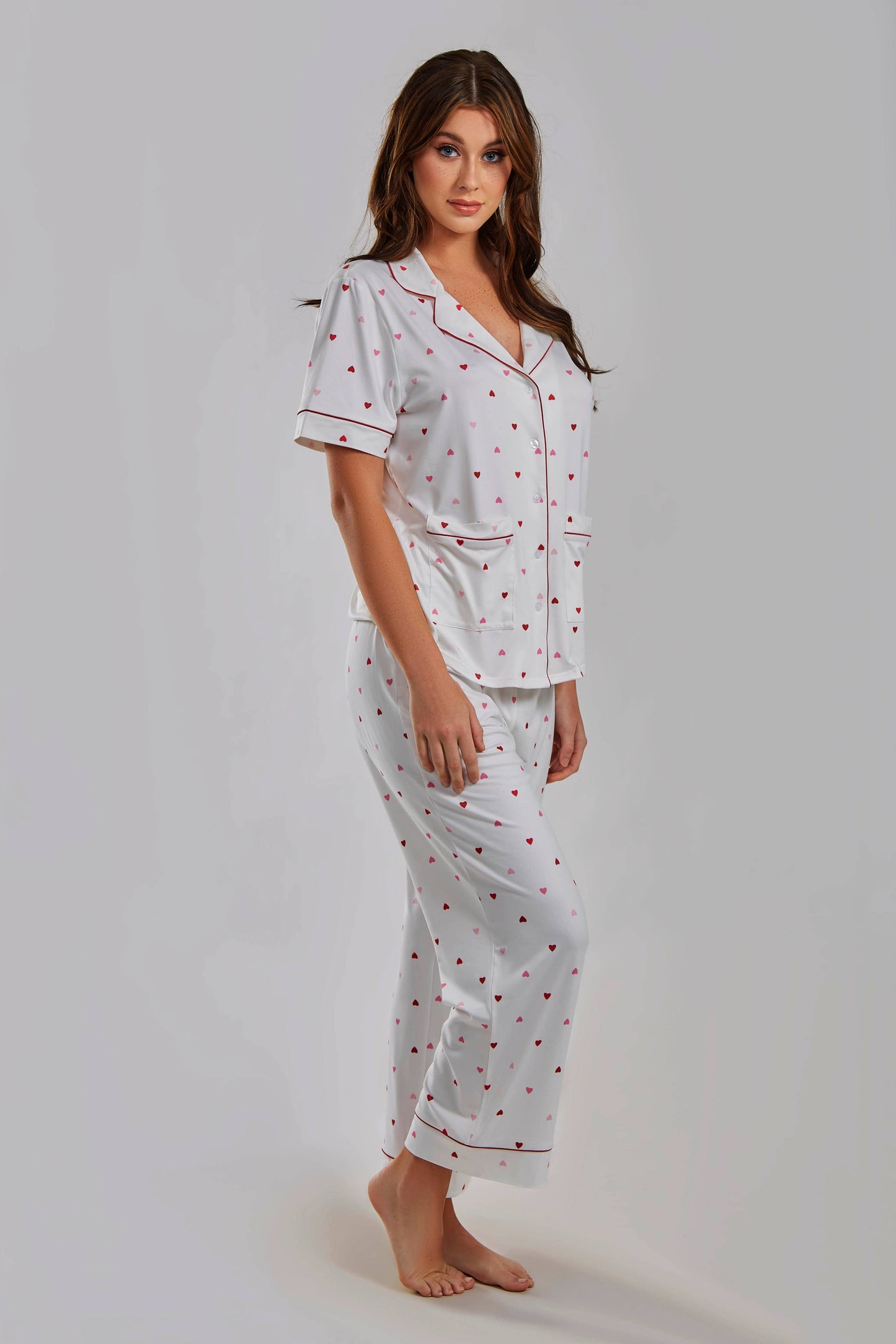 Angela Heart Womans Notch Collar Knit PJ Pant Set