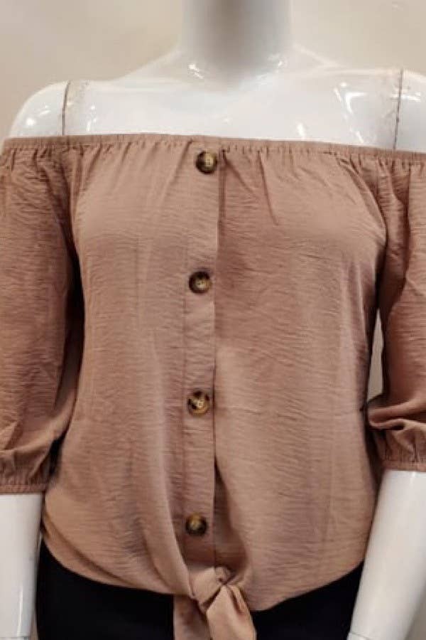 PLUS SIZE TIE FRONT OFF SHOULDER TOP