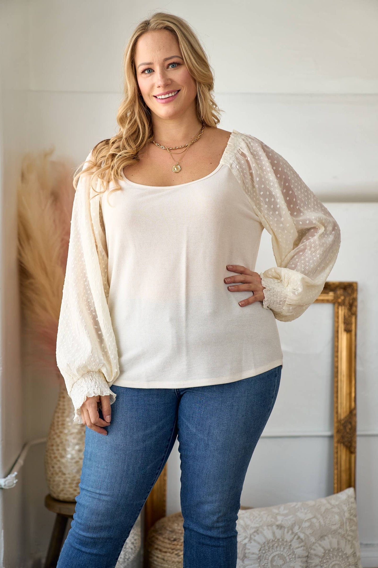 Puff Sleeve Knit Top-PIT6446