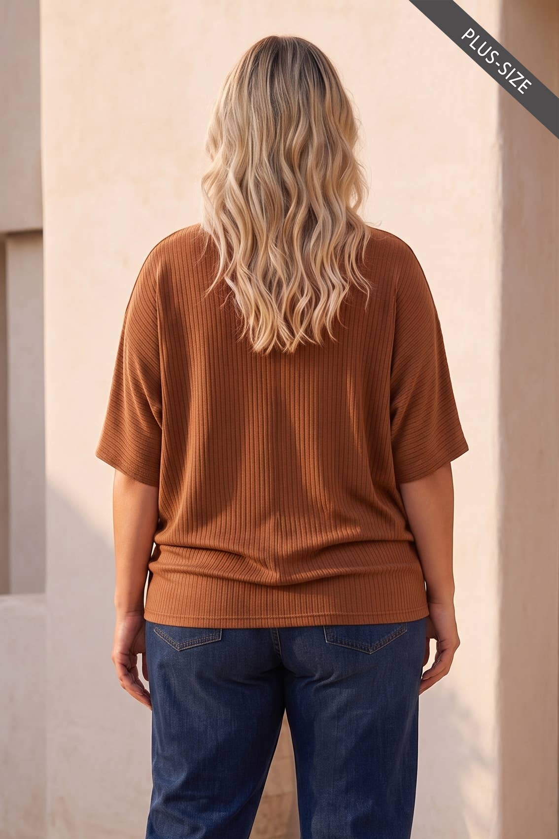 PLUS SIZE Soft Rib V-Neckline Ruched Top