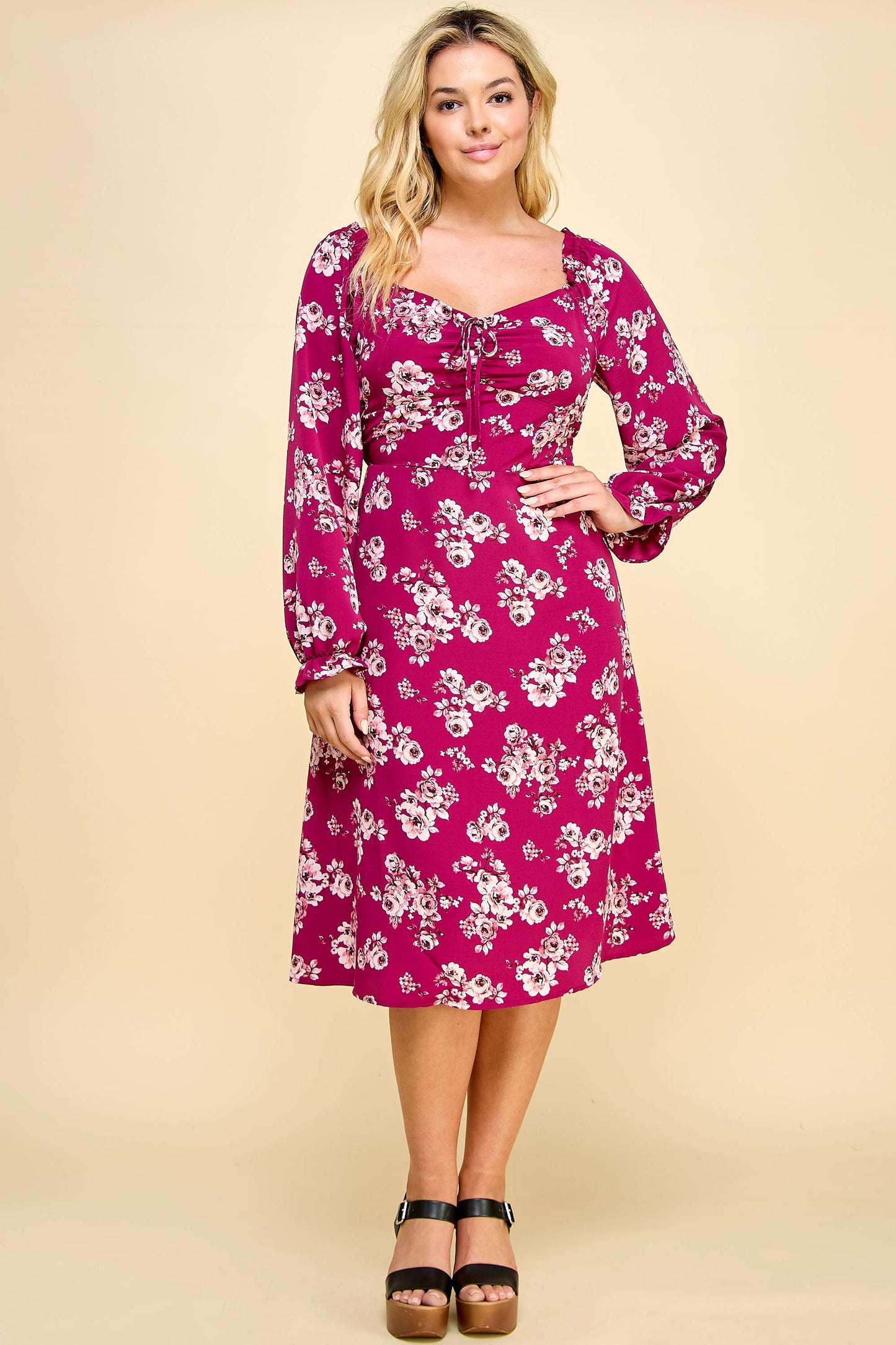 PLUS SIZE LONG SLEEVE MIDI CORSET DRESS A4594U54A33X