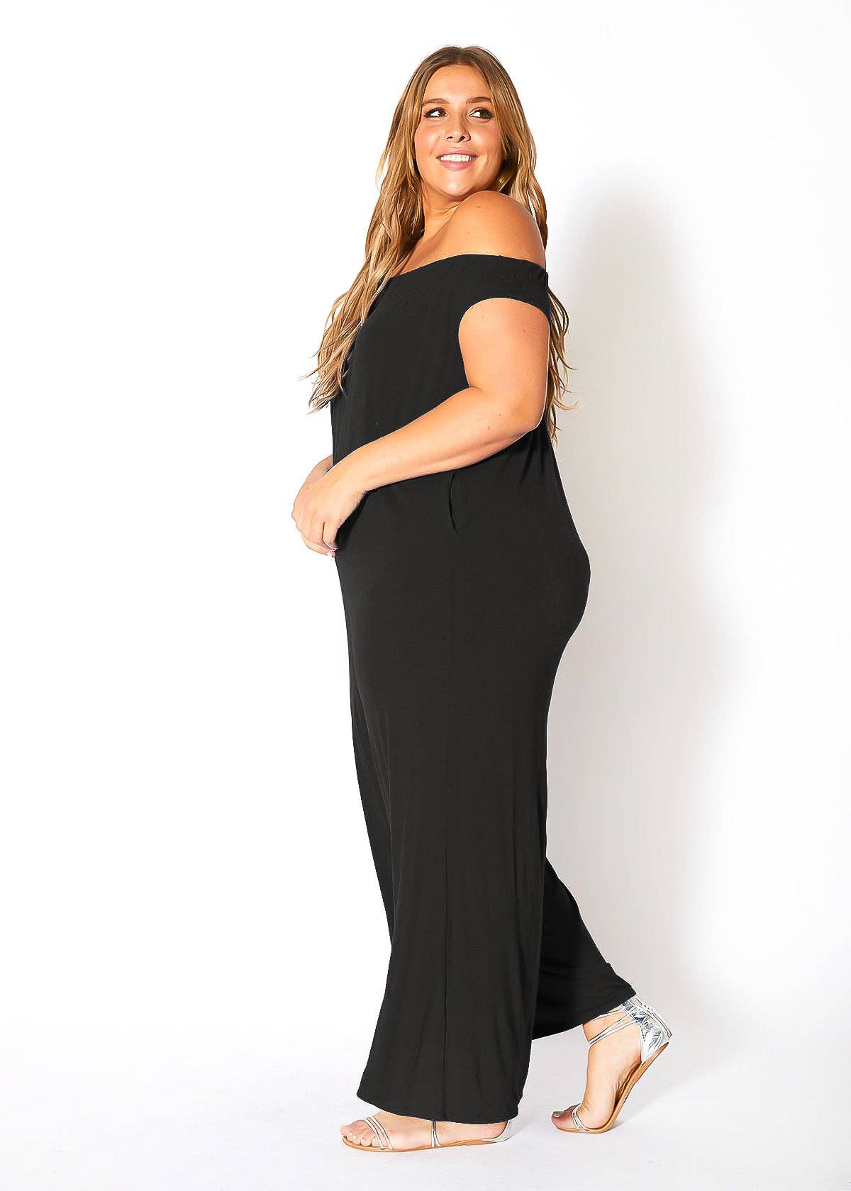 Bellatrix Plus Size Off Shoulder Wide Leg Jumpsuit