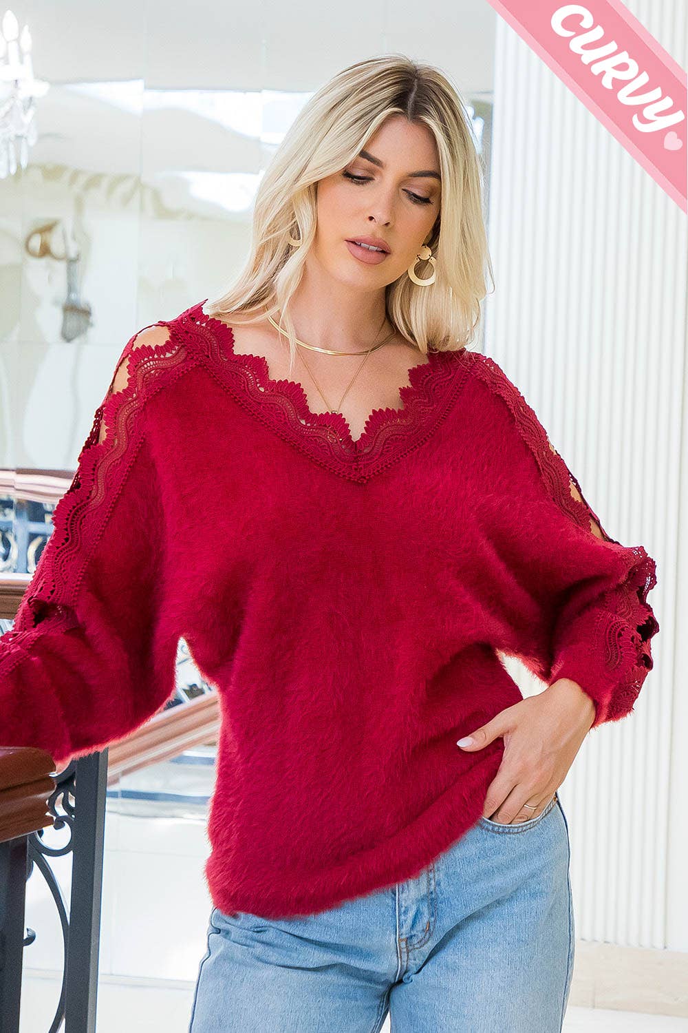 SW207PL LACE V-NECK SWEATER